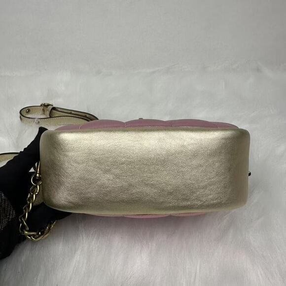 Coach Small Camera Bag With Colorblock Quilting In Gold/Pink Leather NWT C6619 - Picture 5 of 11